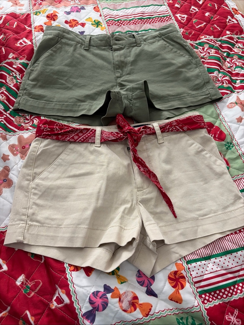 Superdry Olive and Cream Women's Bermuda Shorts with Red Bandana Belt